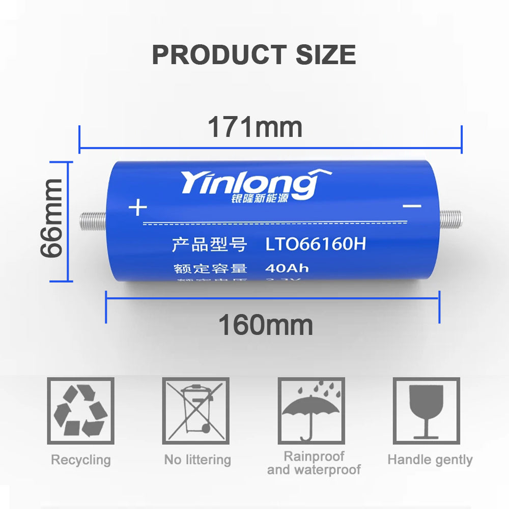 Yinlong 2.3V LTO 66160H 40ah of Lithium-Titanate-Oxide Batteries for more than 30 years lifespan