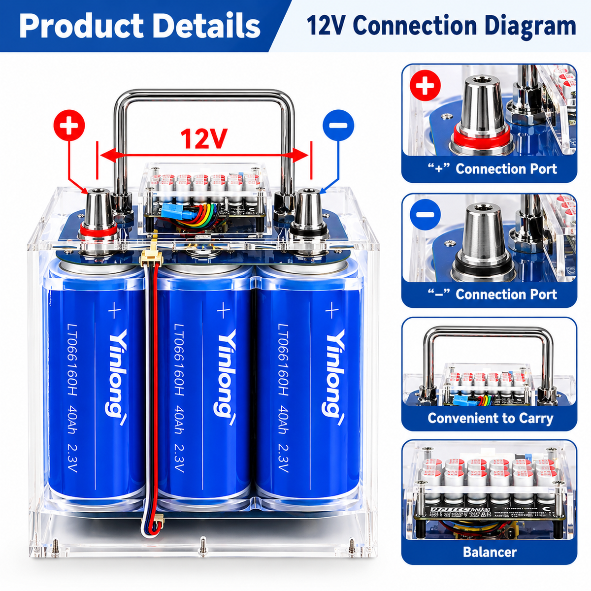 EU/CN Yinlong 12V LTO Battery Pack 40Ah 45Ah – High Power Lithium Titanate Battery for Car Audio