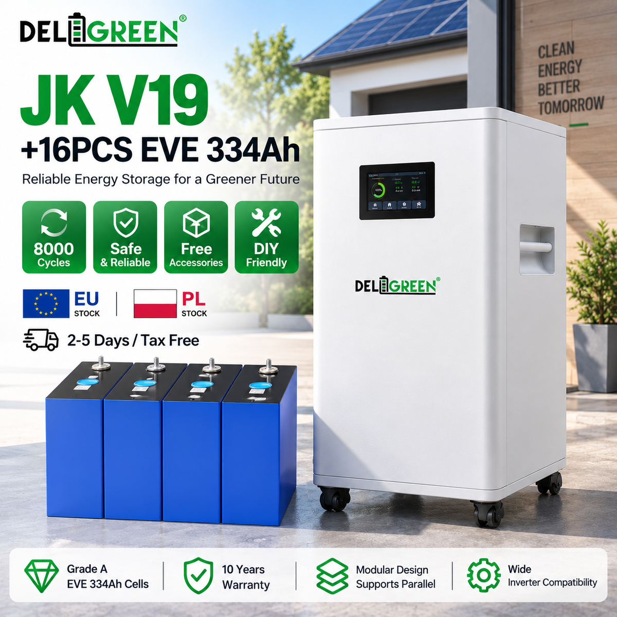 EU Free Shipping JK BMS DIY BOX + 16pcs EVE 334Ah Bundle (Customer assemble)
